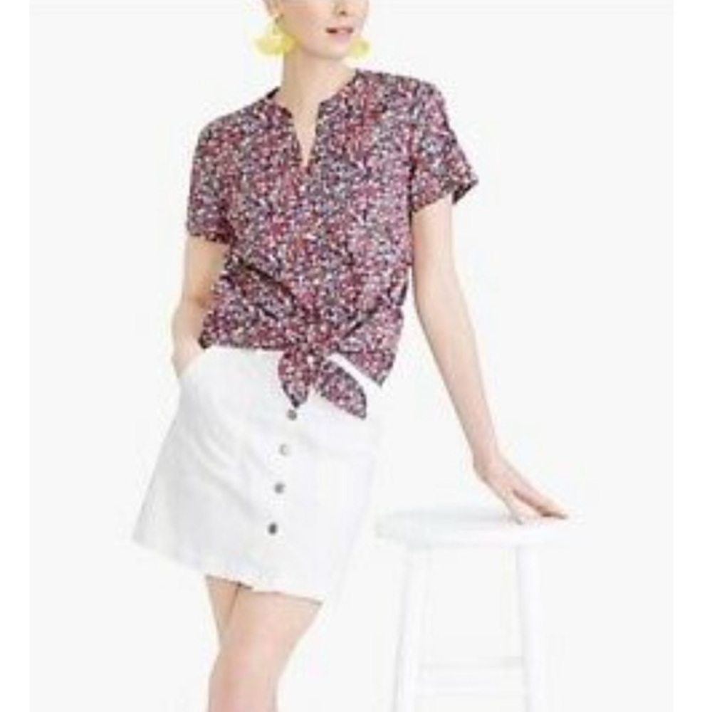 J. Crew Floral Printed Tie Front Button Up Shirt XS